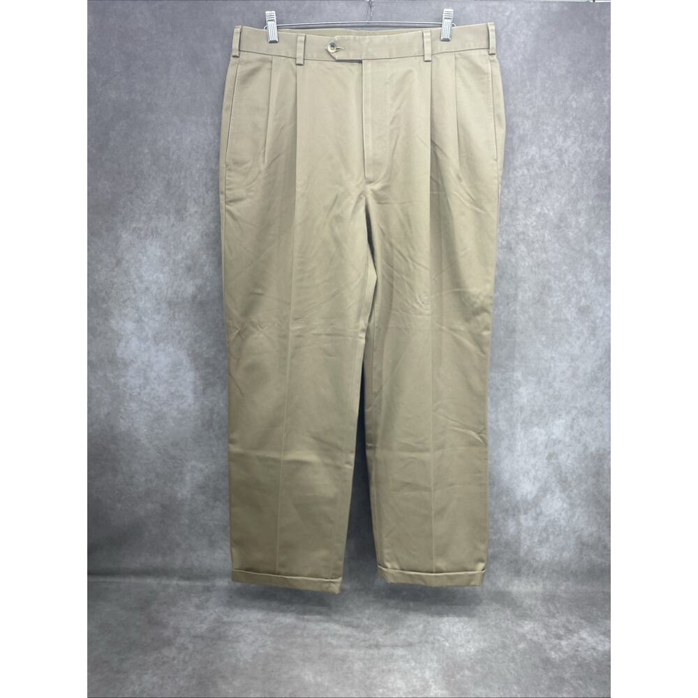 Jos A Bank Travelers Collection Mens Fits 36W x 29L Olive Khaki Chinos Pleated - Picture 7 of 7